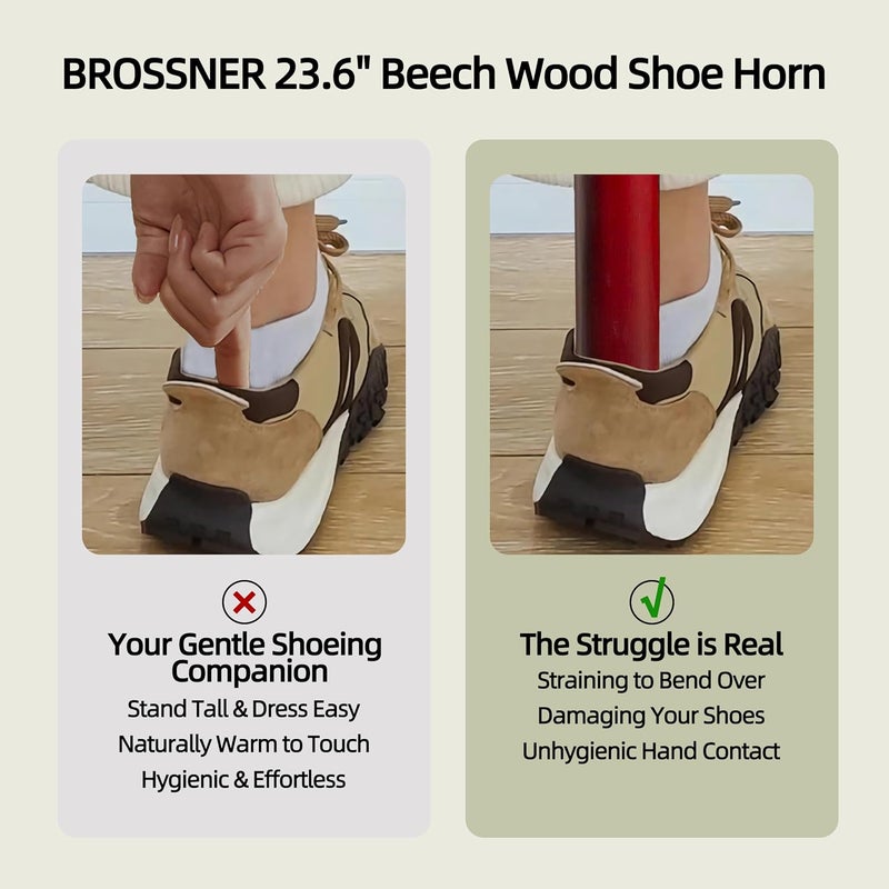 Brosisincorp قرن حذاء خشبي بمقبض طويل لكبار السن 23.6" مساعد سهل للارتداء للأحذية للنساء والأطفال والرضع وكبار السن مع حلقات تعليق - Image 3